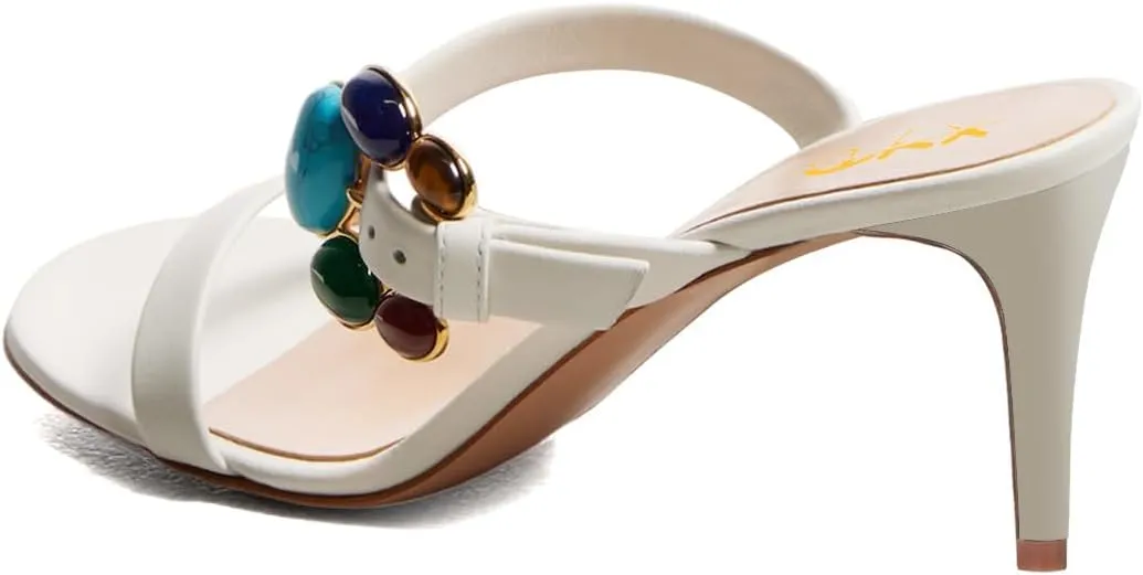 XYD Women Retro Colorful Buckle Double Strap Sandals High Heel Mules Open Toe Slip-on Holiday Party Shoes
