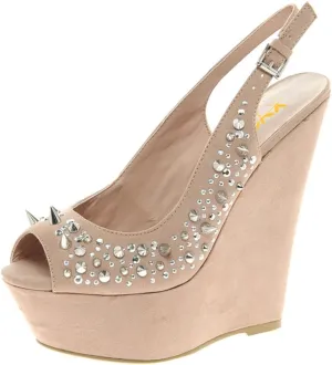 XYD Women Wedges Slingback Heels Sandals Peep Toe Rhinestone Rivets Platform Pumps Evening Dress Shoes