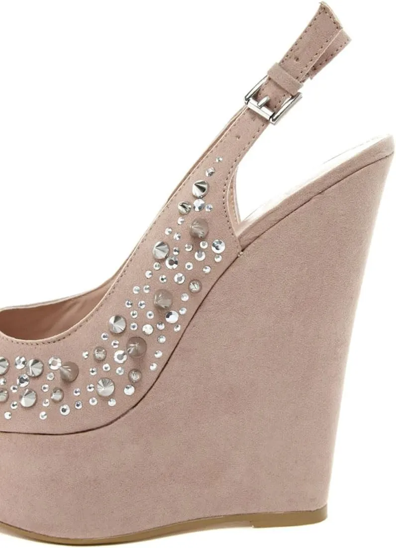 XYD Women Wedges Slingback Heels Sandals Peep Toe Rhinestone Rivets Platform Pumps Evening Dress Shoes