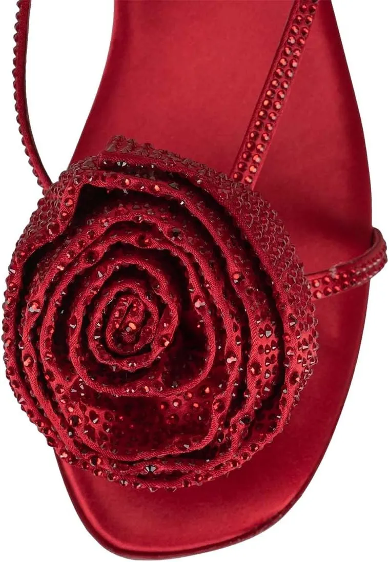 XYD Women's Open Toe Thong Sandals Wedge Platform High Heel with Oversized Rose Flower Crystal Slingback Dress Summer Shoes