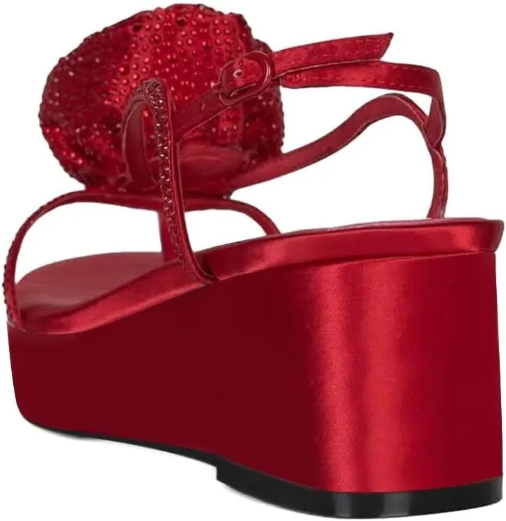 XYD Women's Open Toe Thong Sandals Wedge Platform High Heel with Oversized Rose Flower Crystal Slingback Dress Summer Shoes