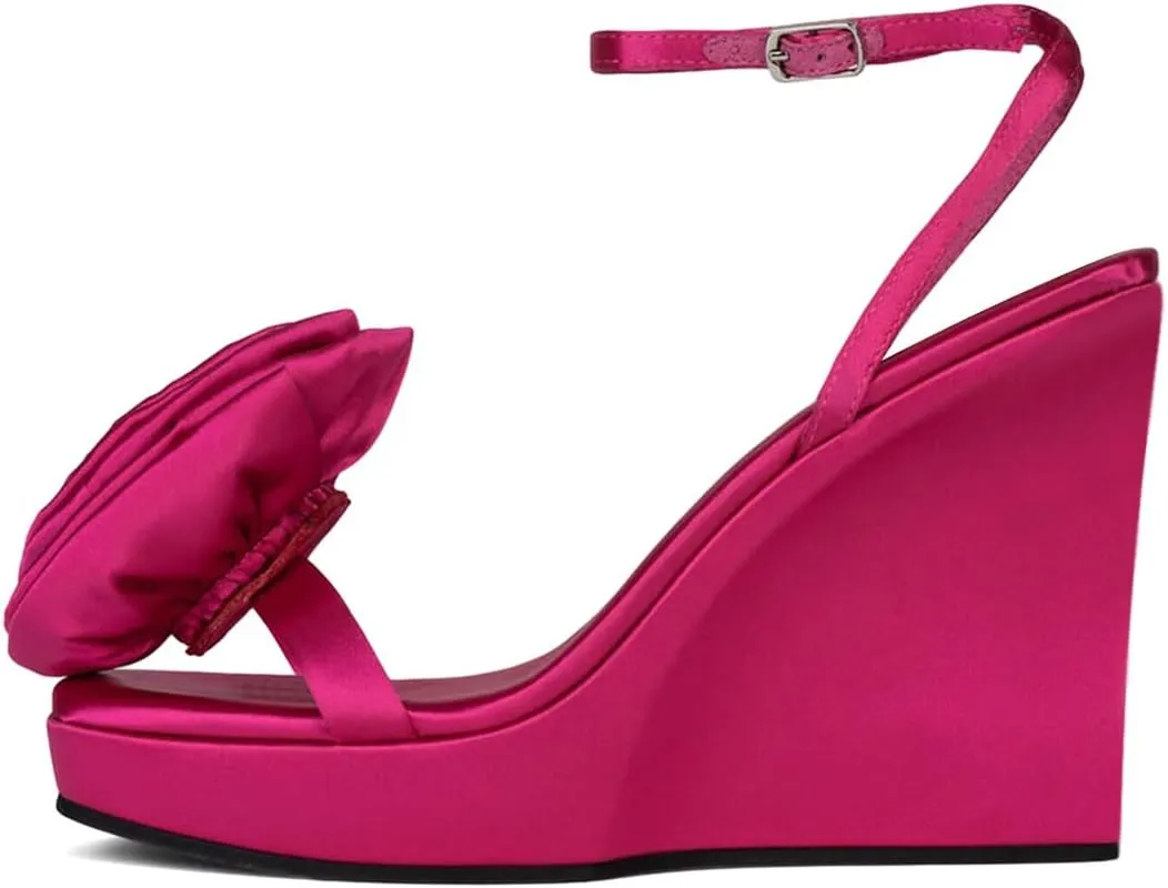 XYD Women's Wedges Platform High Heel Sandals with Oversized Rose Flower Square Open Toe Ankle Strappy Dress Club Evening Pumps Shoes