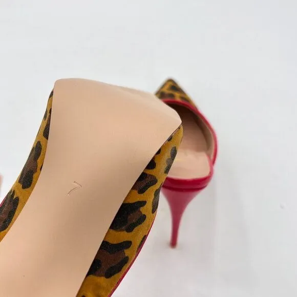 YDN Leopard Pointed Toe High Heel Loafers Slip on Mules Slide Sandals