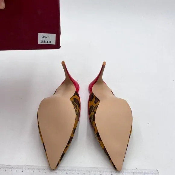 YDN Leopard Pointed Toe High Heel Loafers Slip on Mules Slide Sandals