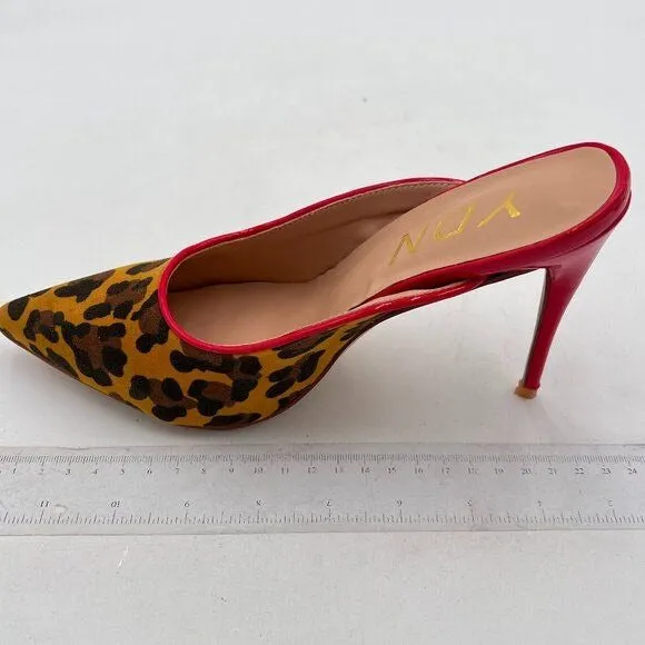 YDN Leopard Pointed Toe High Heel Loafers Slip on Mules Slide Sandals