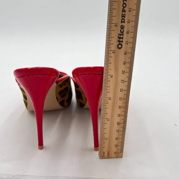 YDN Leopard Pointed Toe High Heel Loafers Slip on Mules Slide Sandals