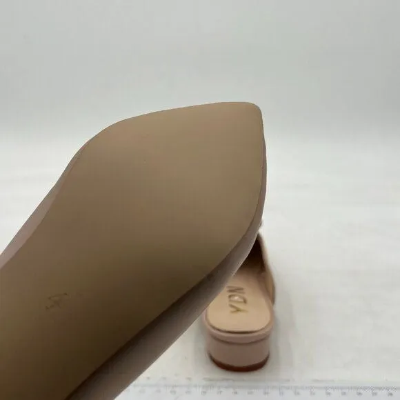YDN  Nude Low Heel Comfort Mules Slip on Backless Sandals Pointed Toe Slipper