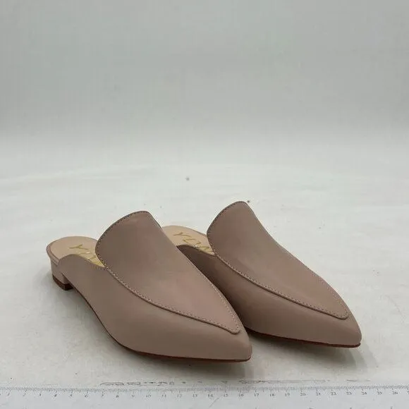 YDN  Nude Low Heel Comfort Mules Slip on Backless Sandals Pointed Toe Slipper