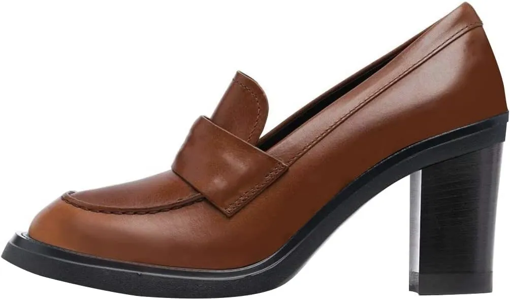 YDN Women Chunky High Heels Round Toe Oxford Loafer Shoes Slip On Office Work Pumps Size 4-16 US