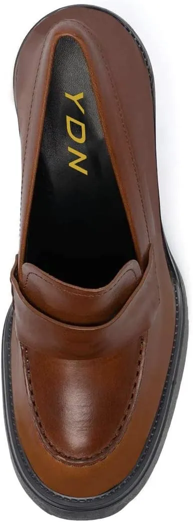 YDN Women Chunky High Heels Round Toe Oxford Loafer Shoes Slip On Office Work Pumps Size 4-16 US