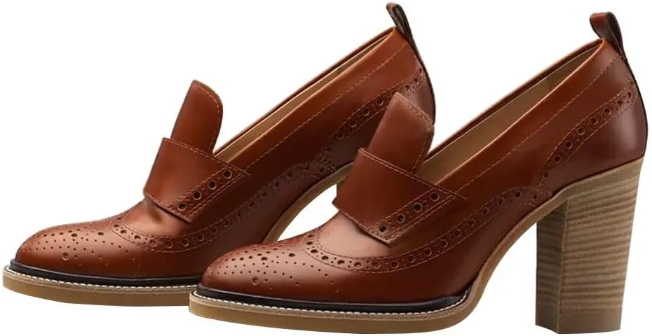 YDN Women Chunky High Heels Round Toe Oxford Loafer Size Color Material Customize Available Shoe Size 4-15 US