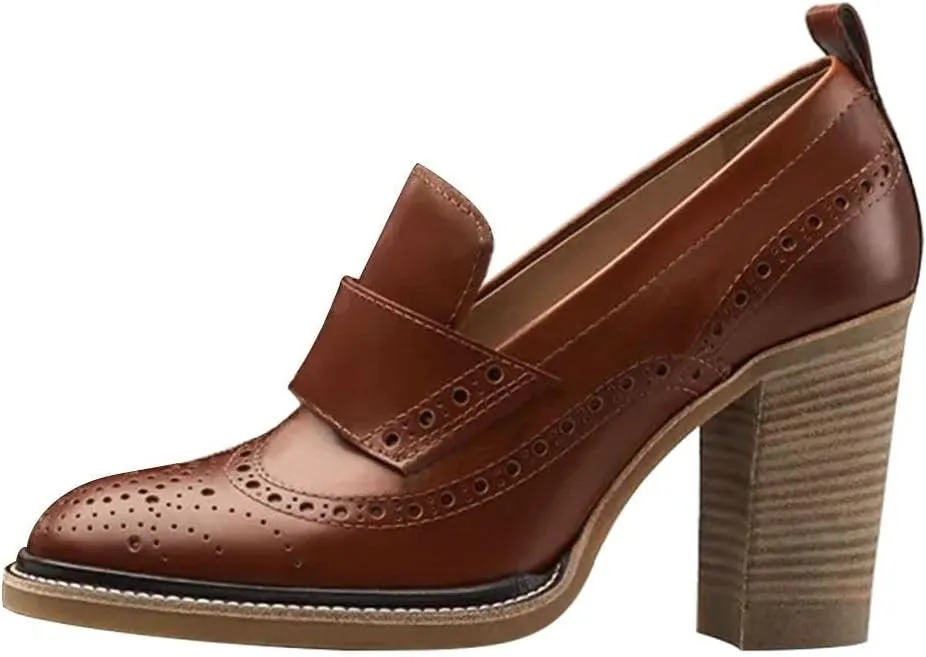 YDN Women Chunky High Heels Round Toe Oxford Loafer Size Color Material Customize Available Shoe Size 4-15 US