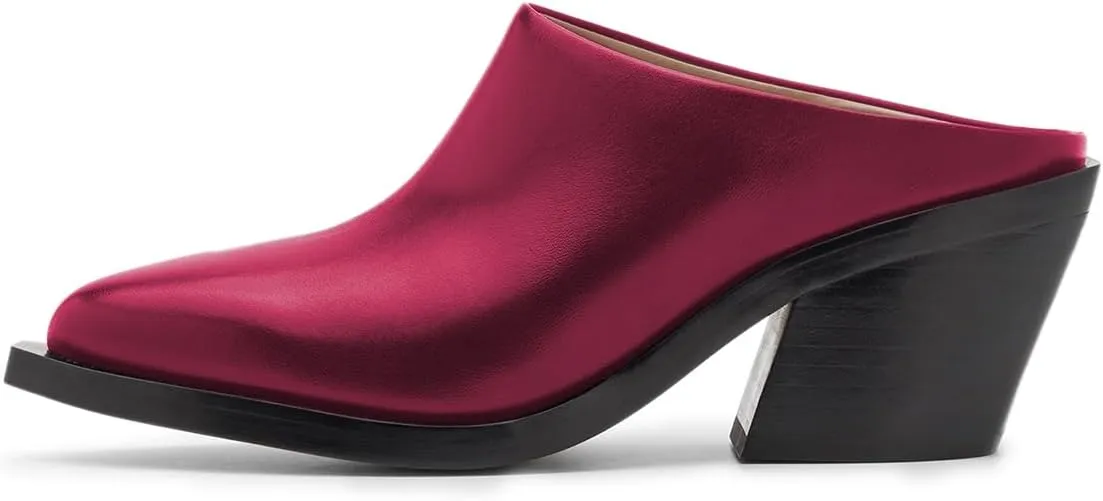 YDN Women Classic Mules Slip On Slippers Chunky Mid Heels Closed Pointed Toe Shoes Party Shopping Indoor Size 4-16 US