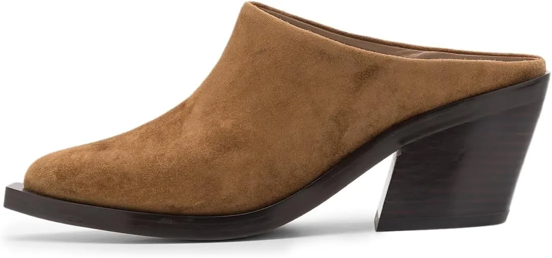YDN Women Classic Mules Slip On Slippers Chunky Mid Heels Closed Pointed Toe Shoes Party Shopping Indoor Size 4-16 US