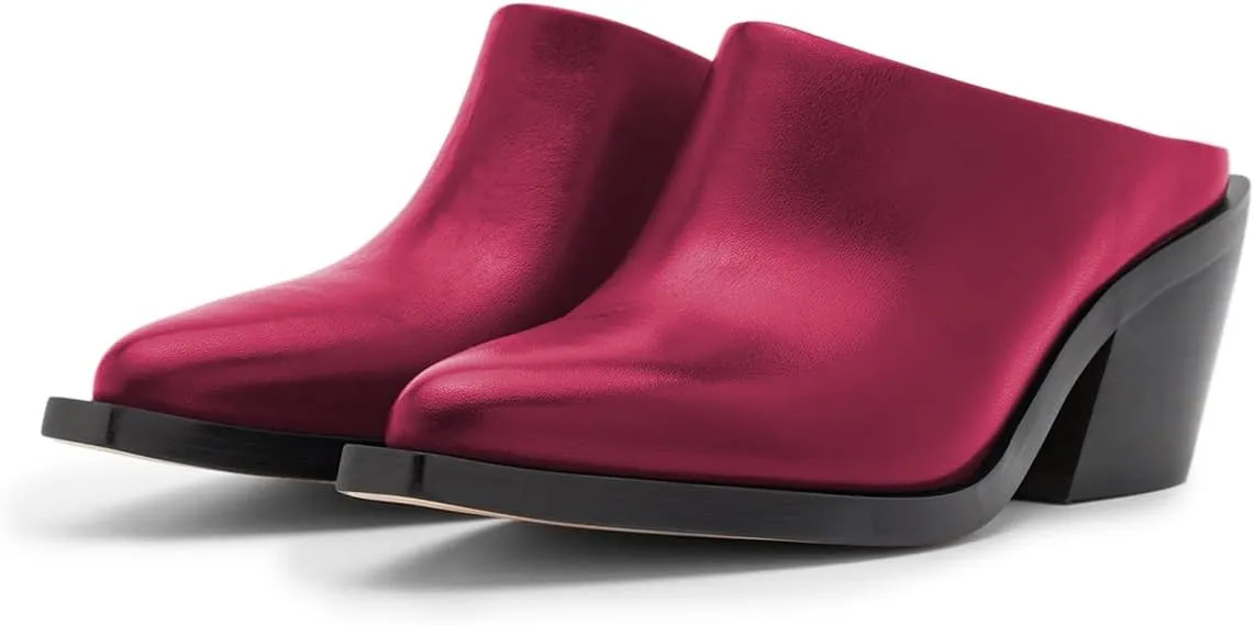 YDN Women Classic Mules Slip On Slippers Chunky Mid Heels Closed Pointed Toe Shoes Party Shopping Indoor Size 4-16 US