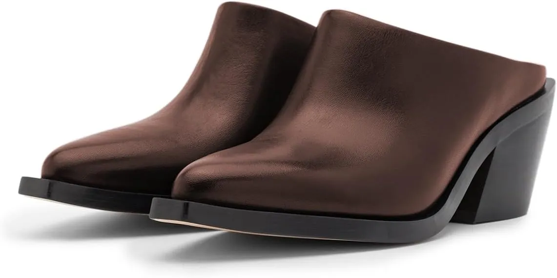 YDN Women Classic Mules Slip On Slippers Chunky Mid Heels Closed Pointed Toe Shoes Party Shopping Indoor Size 4-16 US