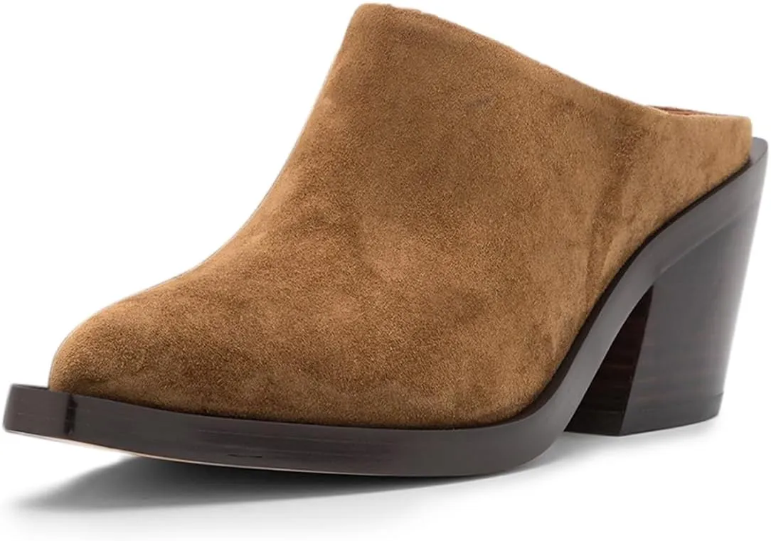 YDN Women Classic Mules Slip On Slippers Chunky Mid Heels Closed Pointed Toe Shoes Party Shopping Indoor Size 4-16 US