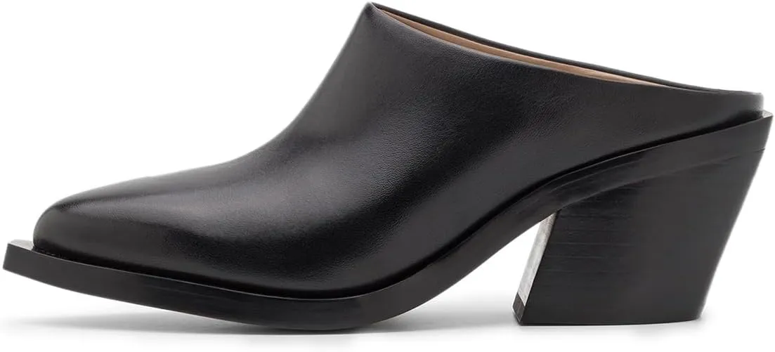 YDN Women Classic Mules Slip On Slippers Chunky Mid Heels Closed Pointed Toe Shoes Party Shopping Indoor Size 4-16 US