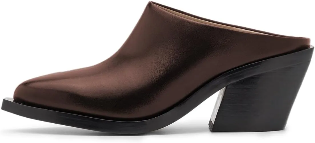 YDN Women Classic Mules Slip On Slippers Chunky Mid Heels Closed Pointed Toe Shoes Party Shopping Indoor Size 4-16 US