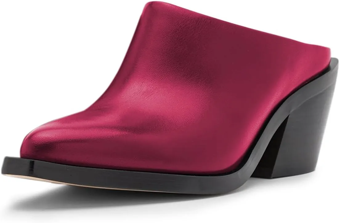 YDN Women Classic Mules Slip On Slippers Chunky Mid Heels Closed Pointed Toe Shoes Party Shopping Indoor Size 4-16 US