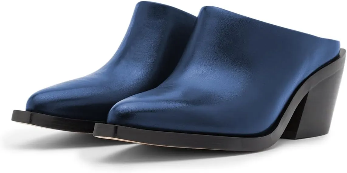 YDN Women Classic Mules Slip On Slippers Chunky Mid Heels Closed Pointed Toe Shoes Party Shopping Indoor Size 4-16 US