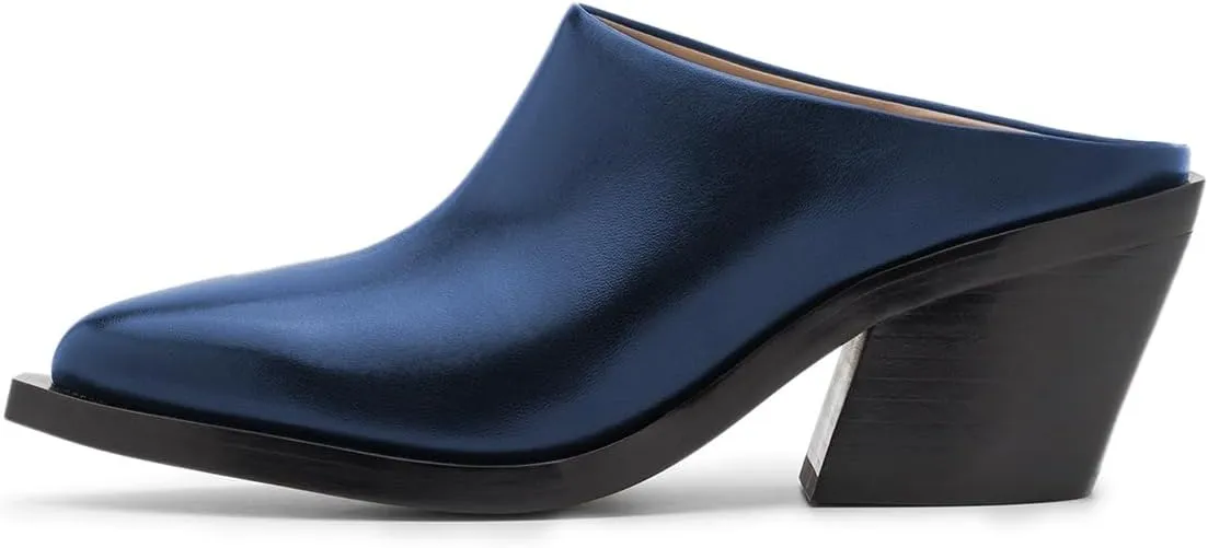 YDN Women Classic Mules Slip On Slippers Chunky Mid Heels Closed Pointed Toe Shoes Party Shopping Indoor Size 4-16 US