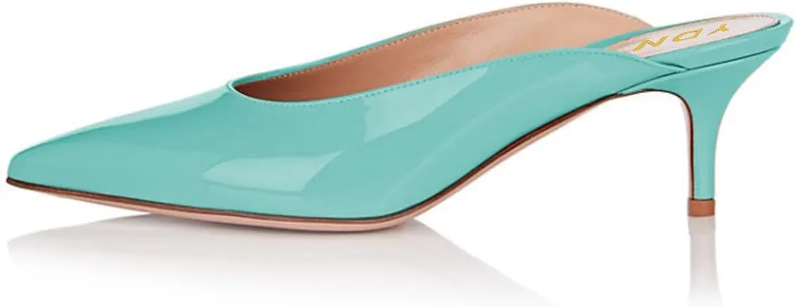 YDN Women Classic Pointed Toe Low Mid Heel Loafers Slip on Mules Slide Sandals Kitten Shoes Size 4-15 US
