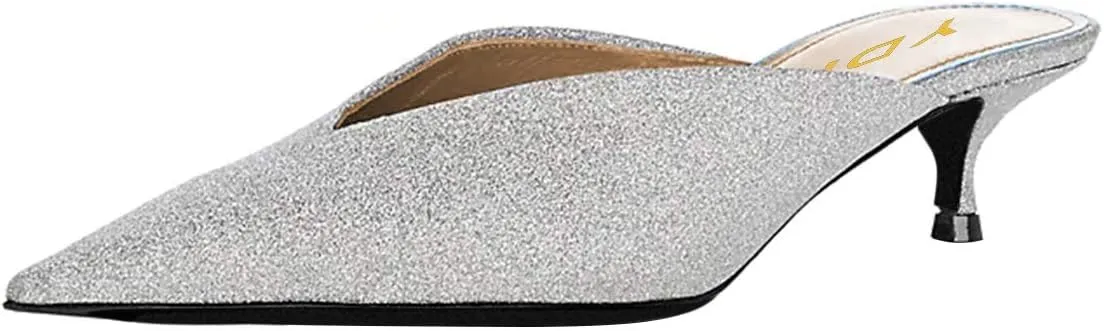 YDN Women Classic Pointed Toe Low Mid Heel Loafers Slip on Mules Slide Sandals Kitten Shoes Size 4-15 US