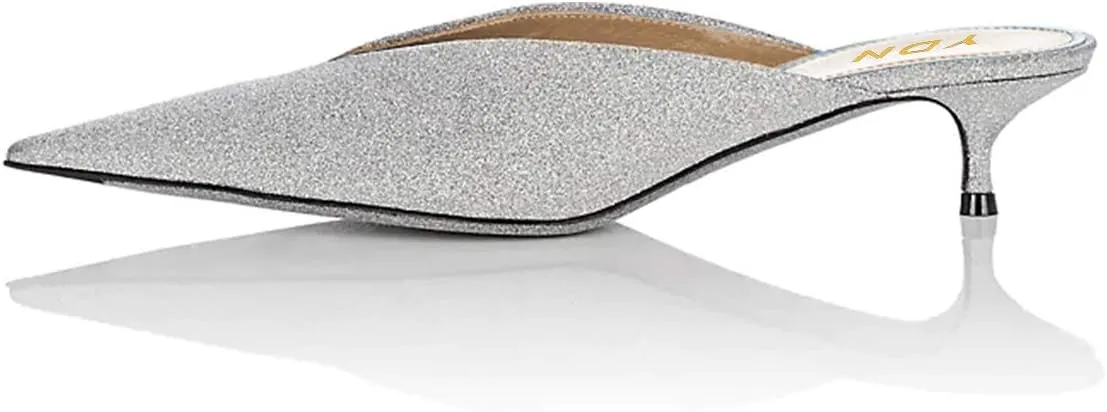 YDN Women Classic Pointed Toe Low Mid Heel Loafers Slip on Mules Slide Sandals Kitten Shoes Size 4-15 US