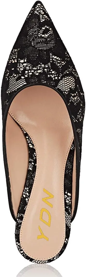YDN Women Classic Pointed Toe Low Mid Heel Loafers Slip on Mules Slide Sandals Kitten Shoes Size 4-15 US