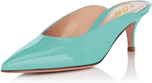 YDN Women Classic Pointed Toe Low Mid Heel Loafers Slip on Mules Slide Sandals Kitten Shoes Size 4-15 US