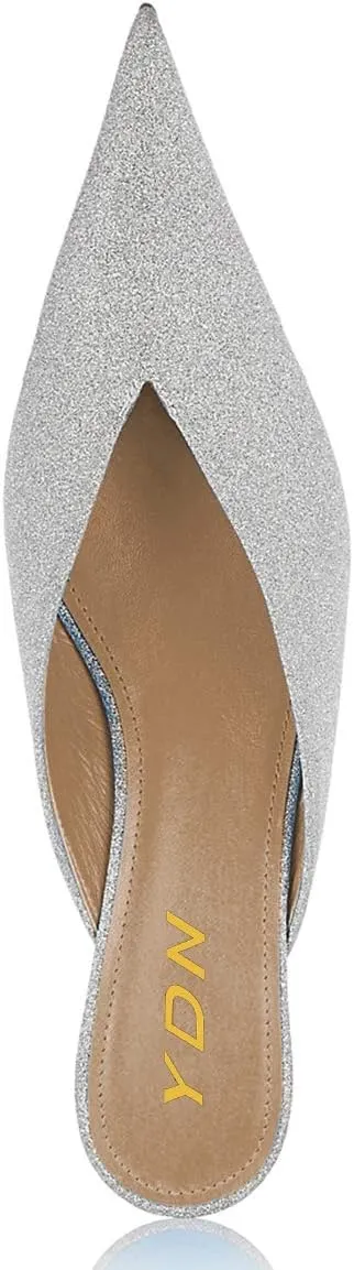 YDN Women Classic Pointed Toe Low Mid Heel Loafers Slip on Mules Slide Sandals Kitten Shoes Size 4-15 US