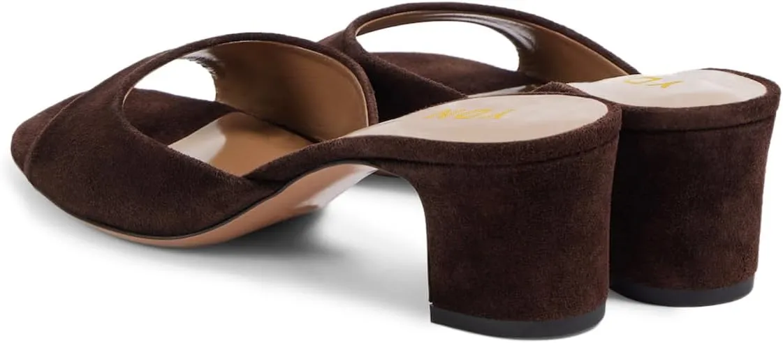YDN Women Classic Square Open Toe Low Heeled Mules Slip On Chunky Heels Slides Sandals Prom Shopping Daily Shoes Size 4-16 US