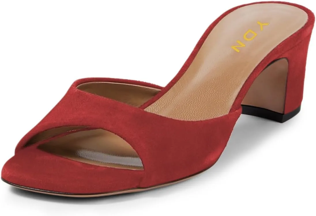 YDN Women Classic Square Open Toe Low Heeled Mules Slip On Chunky Heels Slides Sandals Prom Shopping Daily Shoes Size 4-16 US