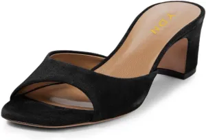 YDN Women Classic Square Open Toe Low Heeled Mules Slip On Chunky Heels Slides Sandals Prom Shopping Daily Shoes Size 4-16 US