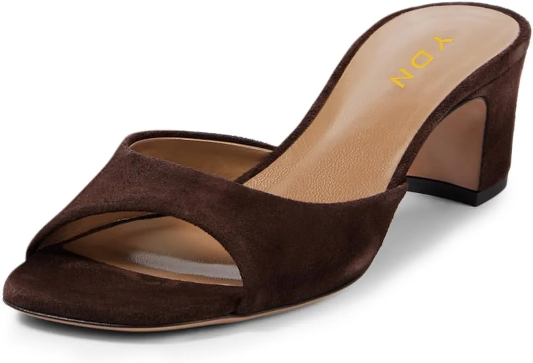 YDN Women Classic Square Open Toe Low Heeled Mules Slip On Chunky Heels Slides Sandals Prom Shopping Daily Shoes Size 4-16 US