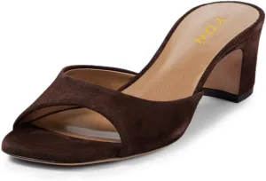 YDN Women Classic Square Open Toe Low Heeled Mules Slip On Chunky Heels Slides Sandals Prom Shopping Daily Shoes Size 4-16 US
