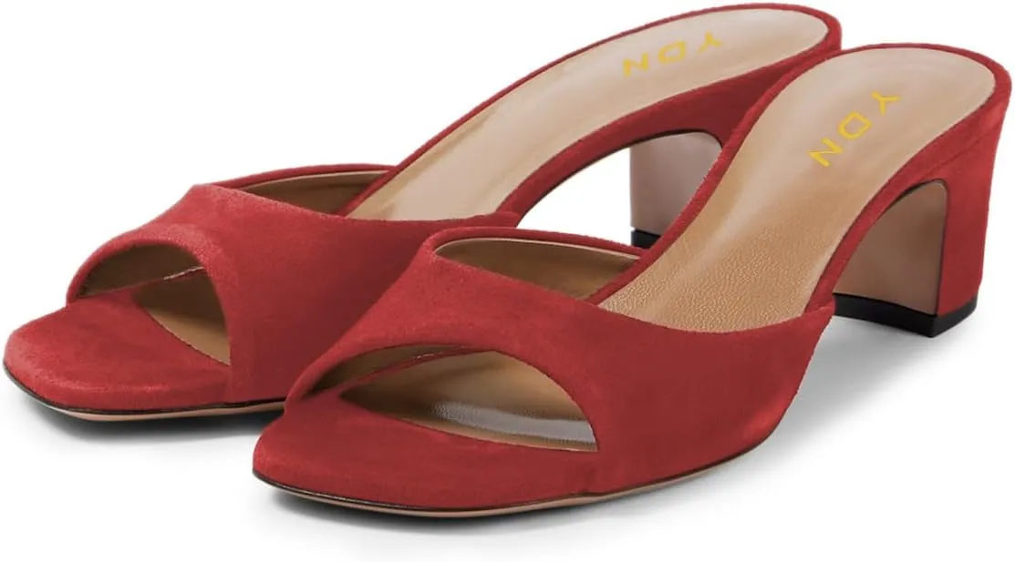 YDN Women Classic Square Open Toe Low Heeled Mules Slip On Chunky Heels Slides Sandals Prom Shopping Daily Shoes Size 4-16 US