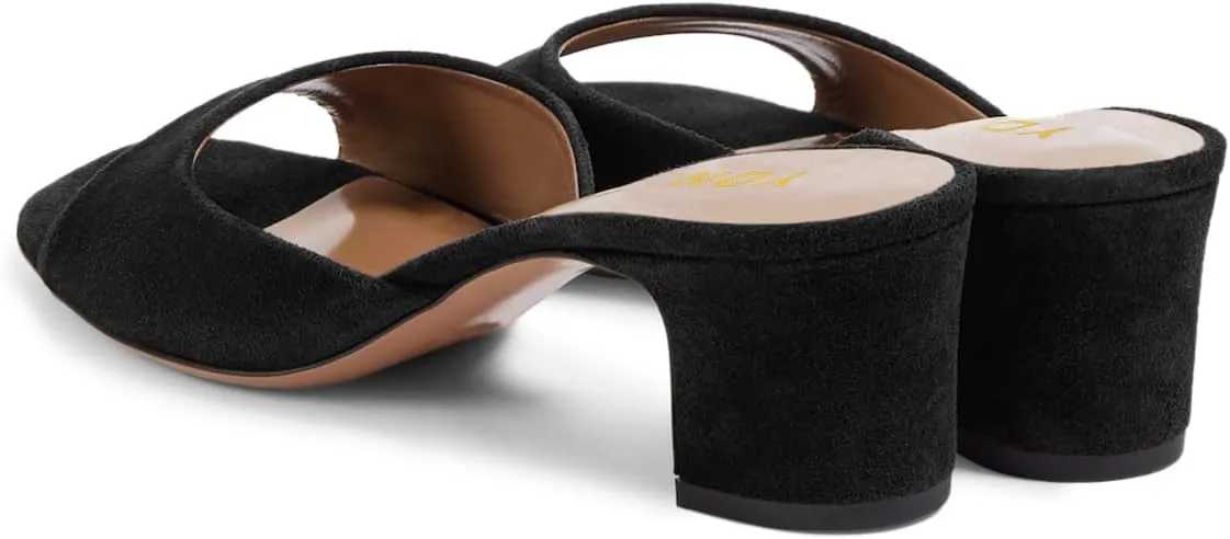 YDN Women Classic Square Open Toe Low Heeled Mules Slip On Chunky Heels Slides Sandals Prom Shopping Daily Shoes Size 4-16 US