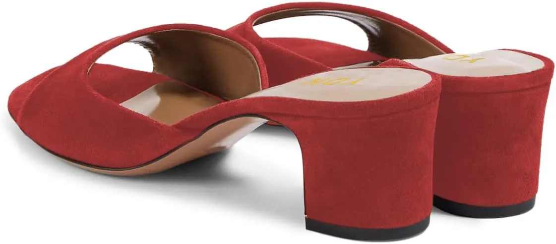 YDN Women Classic Square Open Toe Low Heeled Mules Slip On Chunky Heels Slides Sandals Prom Shopping Daily Shoes Size 4-16 US