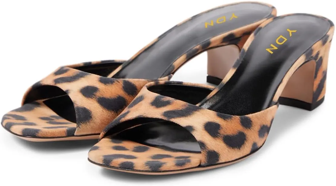 YDN Women Classic Square Open Toe Low Heeled Mules Slip On Chunky Heels Slides Sandals Prom Shopping Daily Shoes Size 4-16 US