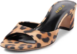 YDN Women Classic Square Open Toe Low Heeled Mules Slip On Chunky Heels Slides Sandals Prom Shopping Daily Shoes Size 4-16 US