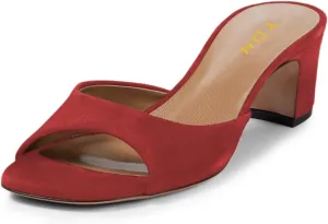YDN Women Classic Square Open Toe Low Heeled Mules Slip On Chunky Heels Slides Sandals Prom Shopping Daily Shoes Size 4-16 US