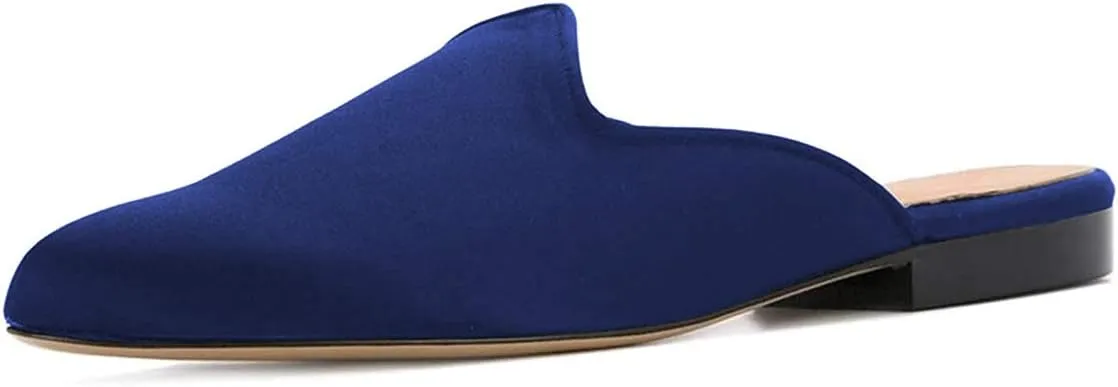 YDN Women Low Heel Comfort Pumps Slip on Mules Slide Sandals Pointed Toe Flats Loafers Backless Slipper Shoes
