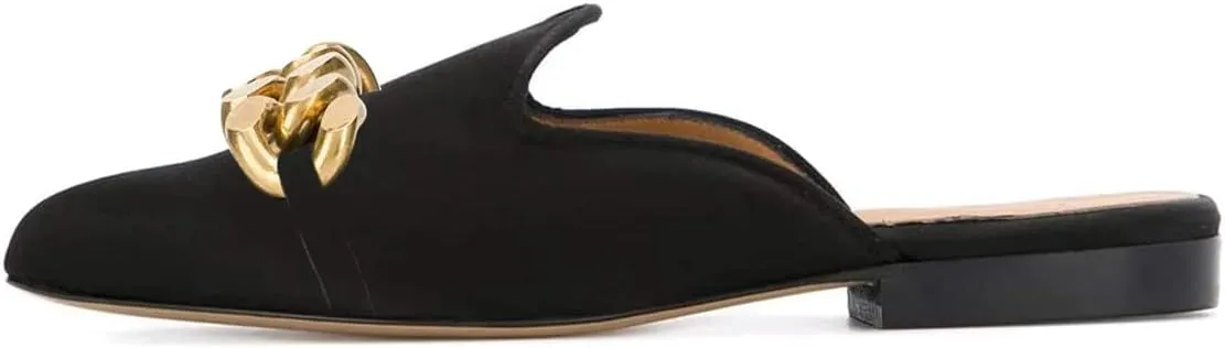 YDN Women Low Heel Comfort Pumps Slip on Mules Slide Sandals Pointed Toe Flats Loafers Backless Slipper Shoes