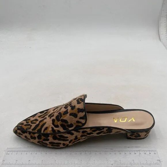 YDN Women Low Heel Mules Slip on Backless Sandals Pointed Toe Flats Leopard Shoe