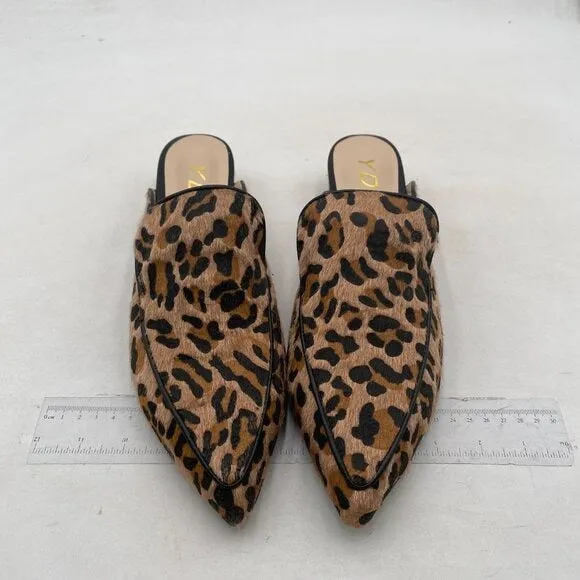 YDN Women Low Heel Mules Slip on Backless Sandals Pointed Toe Flats Leopard Shoe