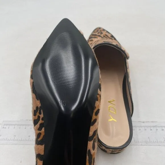 YDN Women Low Heel Mules Slip on Backless Sandals Pointed Toe Flats Leopard Shoe