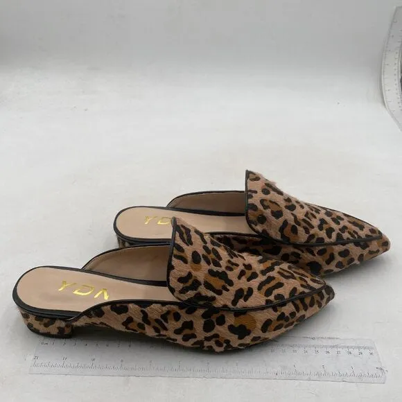 YDN Women Low Heel Mules Slip on Backless Sandals Pointed Toe Flats Leopard Shoe