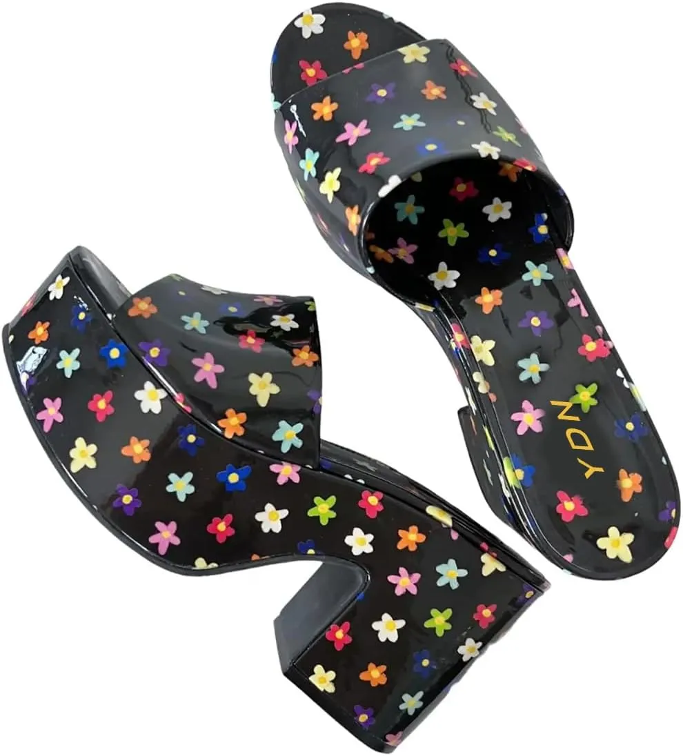 YDN Women's Platform Heeled Mules Round Toe Chunky Block Heels Slip On Comfy Slide Sandals Indoor and Outdoor Slippers Shoes Size 4-16 US